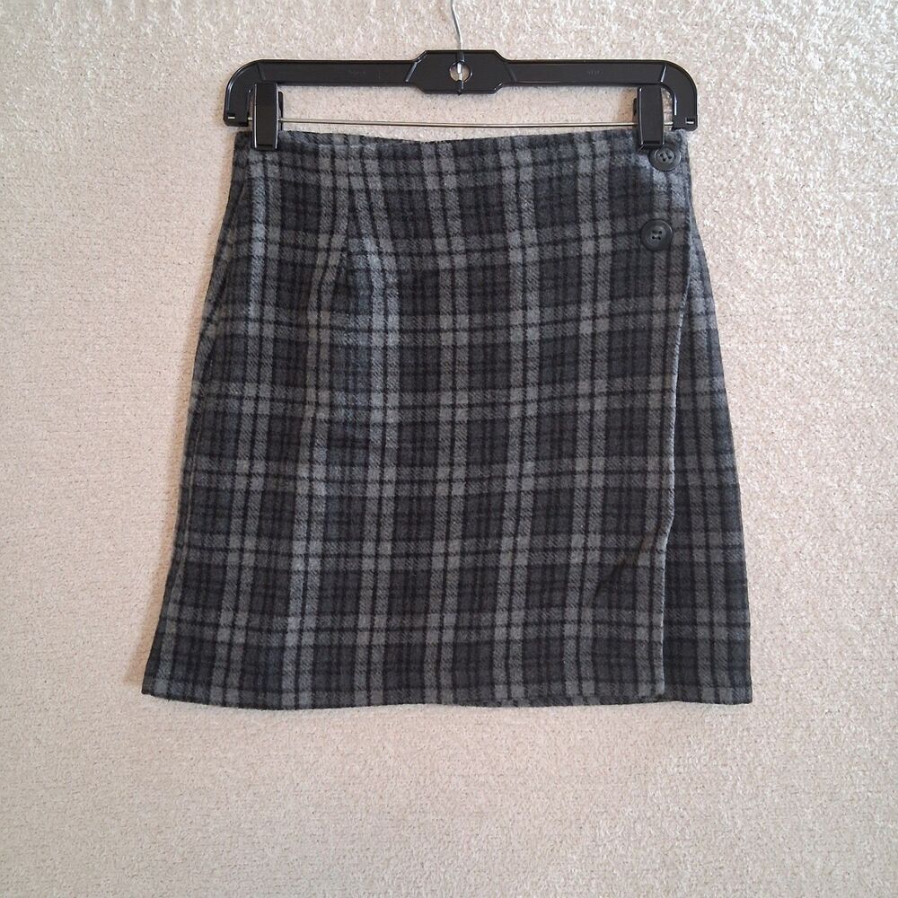 Vintage Wool Blend Wrap Plaid Mini Skirt Junior Sz 7 Dark Academia Twee Clueless